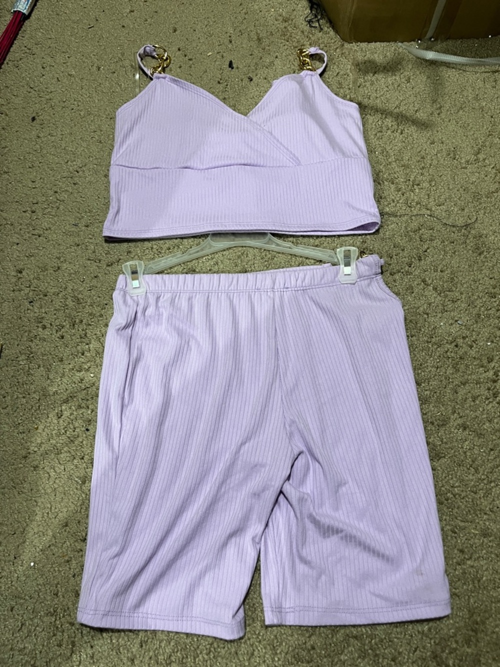 Ribbed Lavender Lounge Shorts  Set with Gold Ring Straps